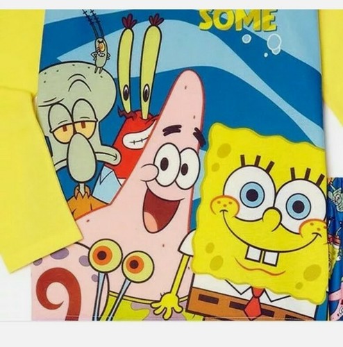 New SPONGEBOB SQUAREPANTS Pajamas Sleepwear Set w/Fleece Pants Boys Size 4-5 - Picture 2 of 5