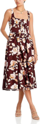 WAYF Womens Desi Corset Midi Dress Espresso Roses Small
