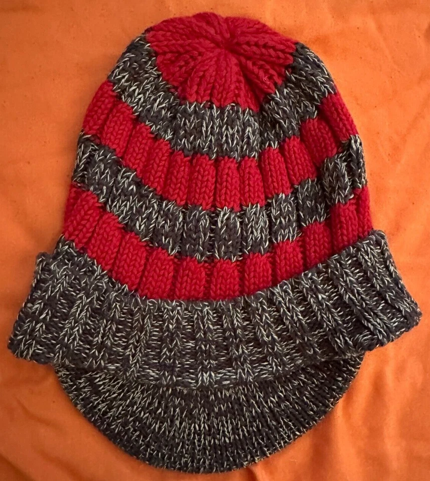 Mini Boden ski BEANIE red/brown STRIPED stripes CAP hat w/brim BOYS M/L 12-14 Y Foto 4 de 4