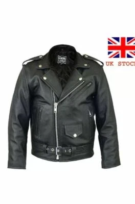 Kids Brando Biker Jacket Black Girls and Boys Real Genuine Leather Motorcycle
