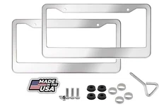 2PCS Chrome Stainless Steel Metal License Plate Frame Tag Cover With Screw Caps