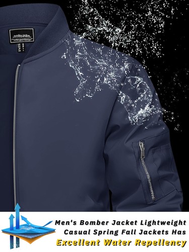 Men's Lightweight Sportswear Full-Zip Windbreaker Spring Fall Thin Bomber Jacket - Picture 29 of 109