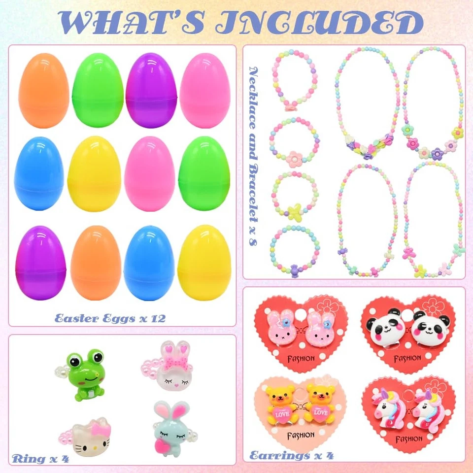 12 piezas huevos de Pascua rellenables con 20 piezas niñas fingir joyas juguetes sorpresa, nuevos... Foto 2 de 4