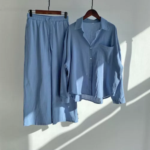 Women 2Pcs Cotton Linen Summer Blouse T Shirt Loose Pants Loungewear Outfit Set - Picture 7 of 40