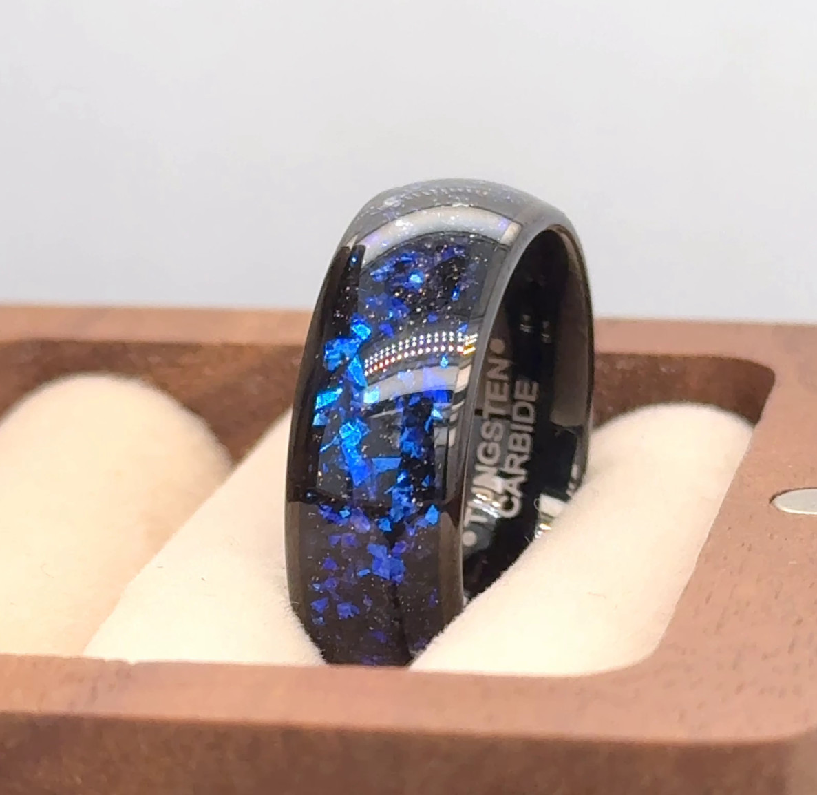 Galaxy Opal Wedding Ring Comfort Fit Ring Opal Ring Black Tungsten Wedding Band