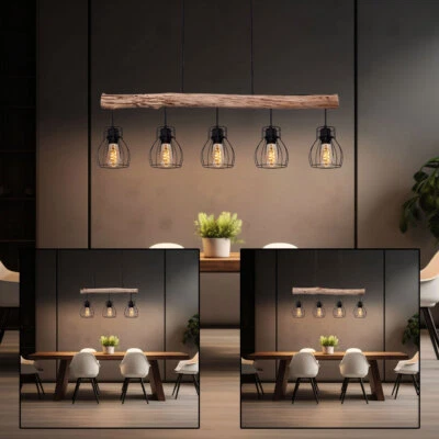 GLOBO Hängelampe Pendelleuchte Holzleuchte Wohnzimmerlampe Käfig Esstischleuchte natur