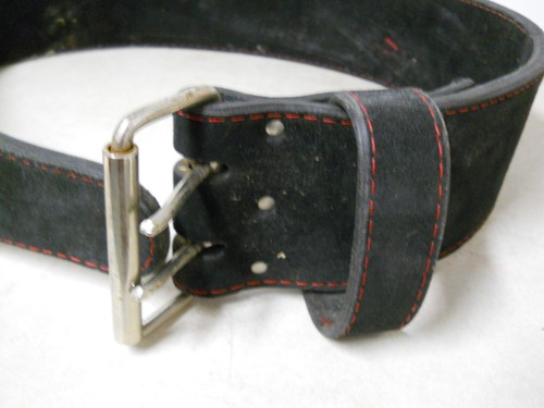 Weight Lifting Strength Training Workout Belt Black Leather MERZA 35"- 44" Waist - Picture 3 of 4