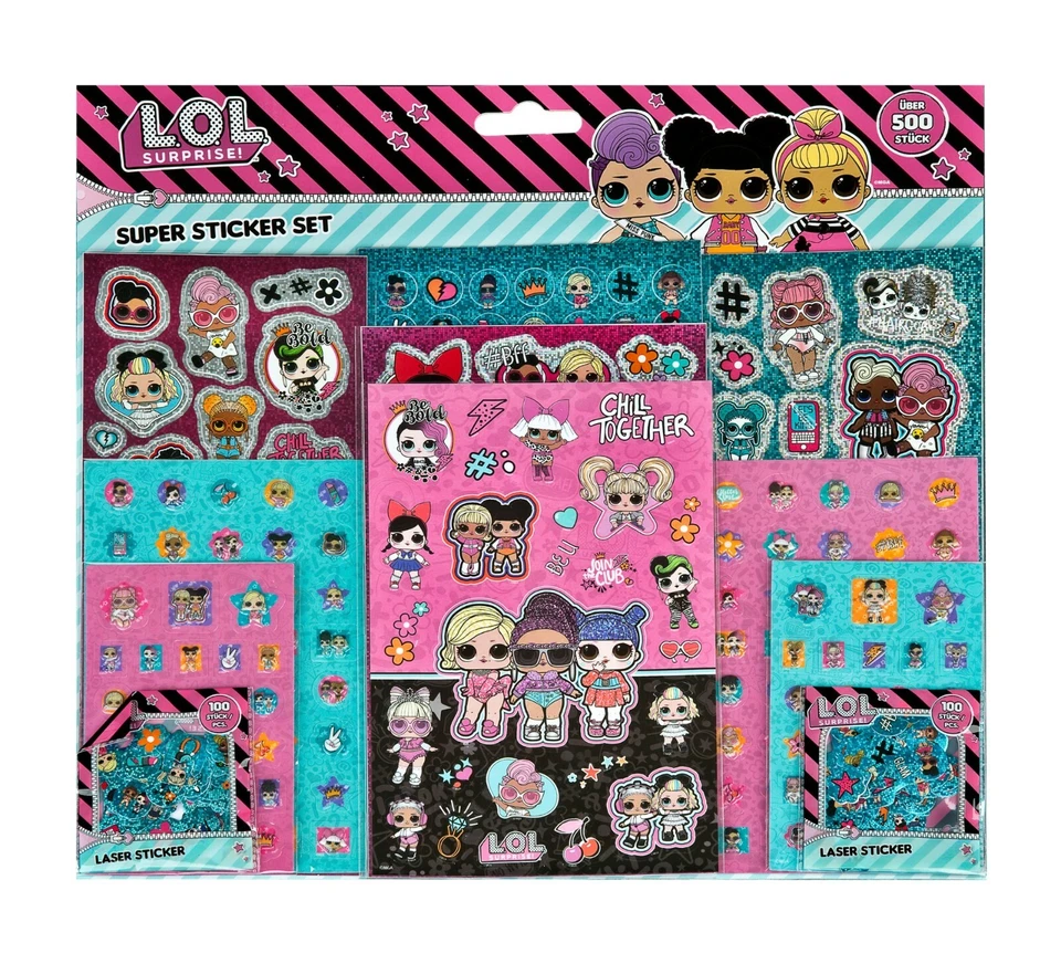 LOL Surprise Puppen großes Sticker Aufkleber Set 500 Aufkleber Adventskalender