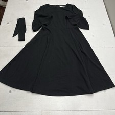 Homrain Black Formal Midi Dress Bell Sleeves Fit & Flare Evening Gown Women’s L