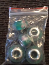 Set Of 5 Green with Pink Flower Charms for jewelry making