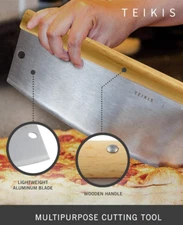 Pizza Cutter Rocker Style & Pizza Peel Set - 14" Large Pizza Metal Slicer Sharp