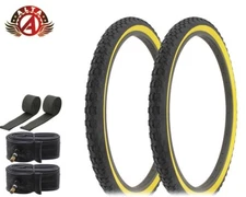BICYCLE DURO TIRE PAIR OF 26" X 2.125 GUM WALL KNOBBY TIRES, TUBES,& RIMSTRIPS