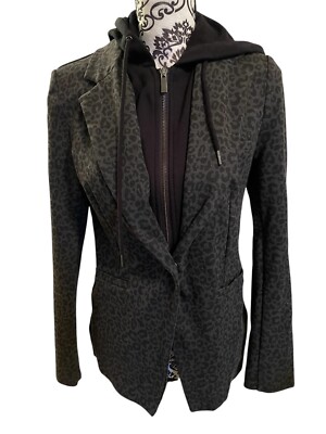 BAGATELLE Womens Small Hoodie Blazer Layered Look Gray Leopard Print Retail $150
