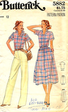 1970's Butterick Misses' Shirt,Skirt  Pants Pattern 5882 Size 12 UNCUT