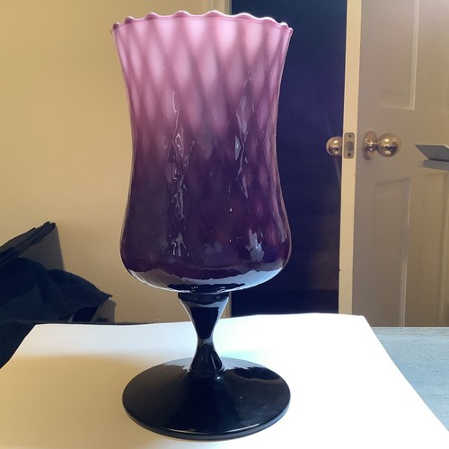 Empoli Optical Diamond Purple Glass Pedestal Vase 8.75 In Mid Century Modern