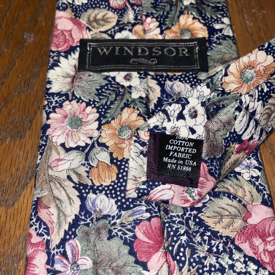 Windsor Cotton Floral Tie Green/ Pink Multicolor - Made In USA - Image 3 of 4