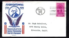#854 3¢ President Washington Inauguration April 30 1939 NY NY PL#17 Clifford