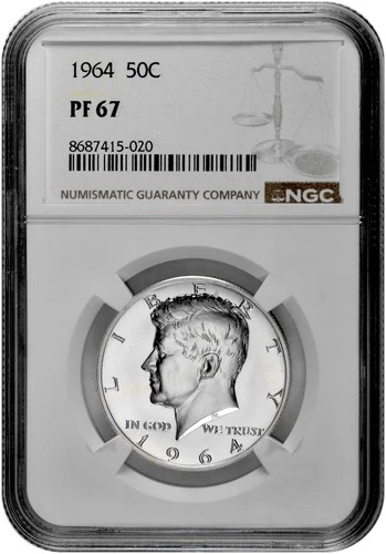 1964 50C Silver Proof Kennedy Half Dollar NGC Graded PF 67 in New Holder