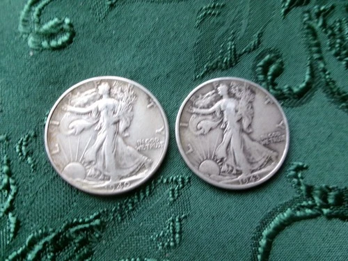 1940 and 1943 walking liberty half dollar silver coins with good detail