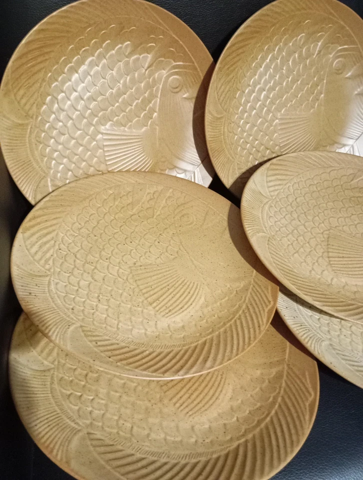 8 Assiettes à poisson en grès neuves CNP VILLAGE FRANCE parfait état sans trace - Photo 4/4