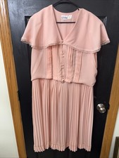 Vtg 80s Pleated Midi Dress Sz 14 Peach Lace Pearl Button Easter Wedding Gorgeous