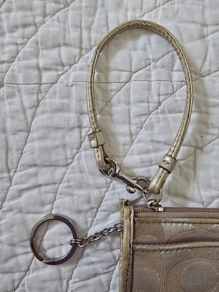 Coach Signature Flower Applique Light Khaki Gold ID Skinny Wristlet 4.5"X3" - Image 3 of 4