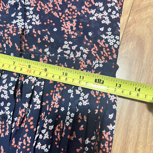 Michael Kors Georgette Shirt Dress Size XXS Navy Blue Floral Pleated Cheer Party - Picture 9 of 10
