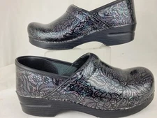 Dansko Clogs Patent Leather Clogs Black Gray Leather Comfort Women's 41/US 10.5 