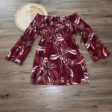 C/MEO COLLECTIVE Red Floral Off-the-shoulder Mini Dress Long Sleeve Long Split 