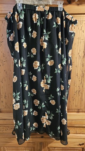 Womens Old Navy Size 3XL Black And Peach Floral Midi Skirt - Picture 2 of 4