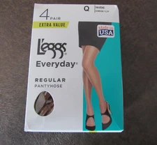L'eggs 4 Pair Everyday Regular NUDE Sheer Toe Pantyhose Size Q New in Box