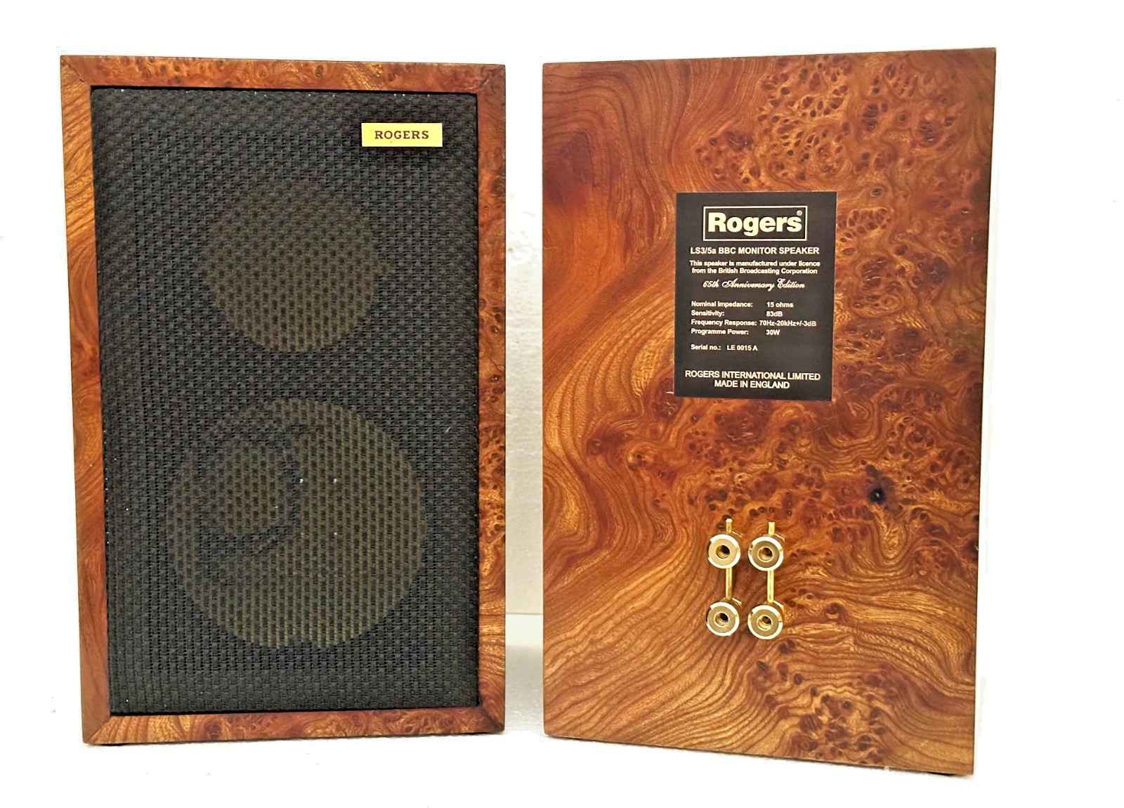 BBC 65th Anniversary Rogers LS3/5A Speaker 15OHMS Cabinets, 