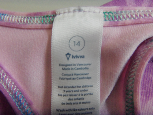 IVIVVA BY LULULEMON GIRLS KEEP UR COOL PINK PURPLE RACERBACK TANK TOP SIZE 14 - Picture 2 of 4