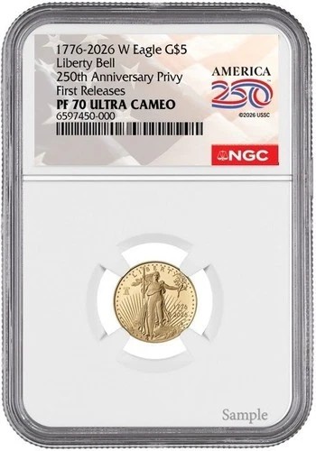 Pres- 2026 W Gold Eagle G$5 LIberty Bell Privy NGC PF70 UC First Releases #2830