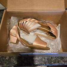 TLunlove Women's Size 8 Peach Satin Ballroom Latin Dance Shoes 1.5 Inch Heel