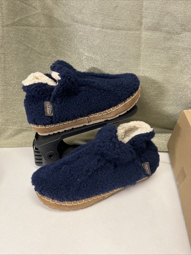 LL Bean Womens Fleece Sherpa Slip On Slippers Booties Size 6M Navy Blue Cozy New