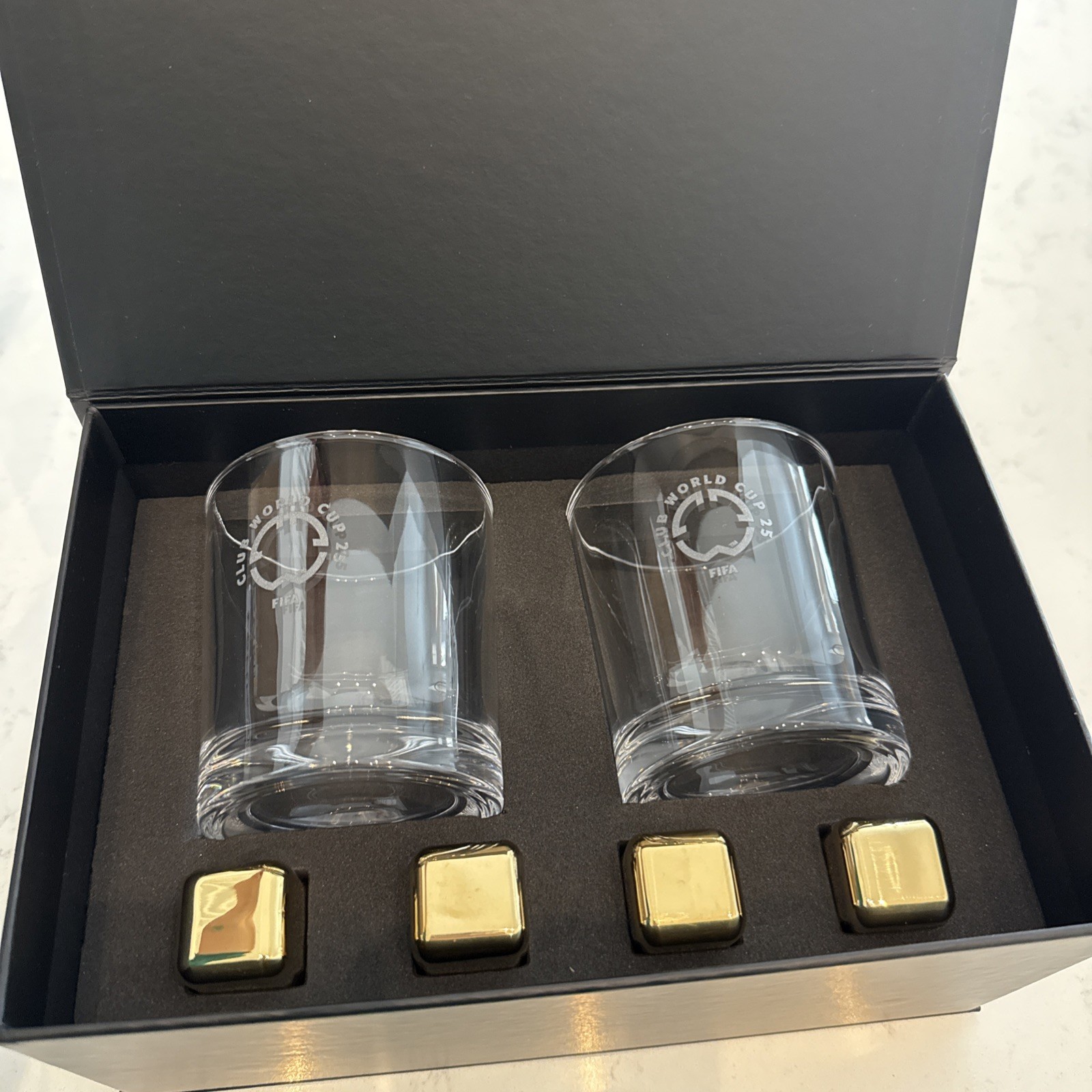 Copa Mundial de Clubes de la FIFA 2025 VIP Regalo Oficial Hospitalidad Vasos de Whisky y Cubito de Hielo