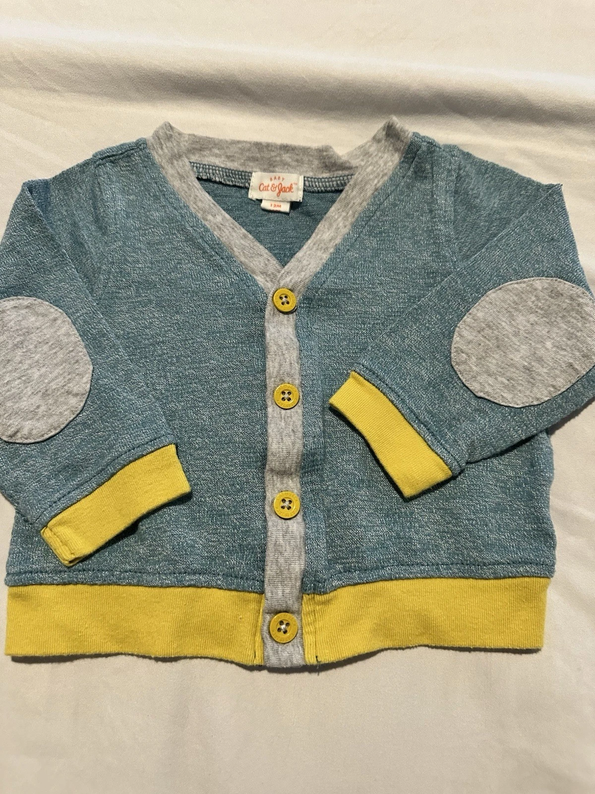 Cat & Jack Boy's 12 Months Cardigan Gray Yellow & Blue Baby