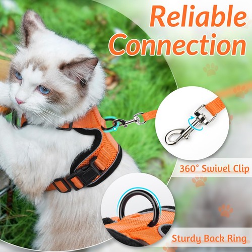 rabbitgoo Cat Harness and Lead Escape Proof Adjustable Reflective Vest Orange - Picture 6 of 12