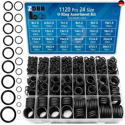 ZDBB 24 Größe Gummi O Ring Set, 1120 Stück schwarz kleine O Ringe Sortiment Ki
