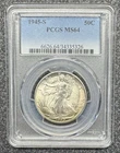 1945 S Walking Liberty Half Dollar PCGS MS64 Some TONING