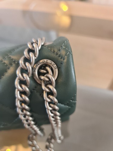 Kurt Geiger Mini Kensington Leather Bag Dark Green Silver Chain Bnwt Stunning - Picture 3 of 11