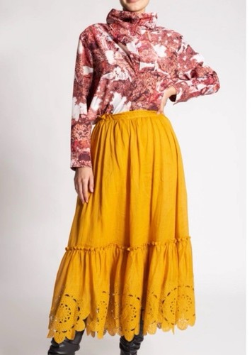 Falda Zimmermann Teddy Vieira Volantes Nueva con Etiquetas Midi/Maxi Mostaza Ramie Talla 2 - Imagen 3 de 13
