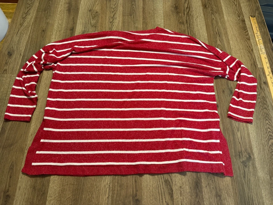 Camisa Maurices, Para Mujer Talla 1X, Blanco Rojo, Rayas, Camisa Manga Larga Foto 2 de 4