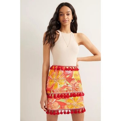 Anthropologie Verb Women's Electra Eyelet Tassel Mini Skirt Multicolor SZ XL NWT