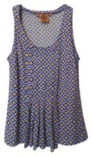Tory Burch Sleeveless Mosaic Print Longer Cotton Knit Top Tank Stretch Tunic