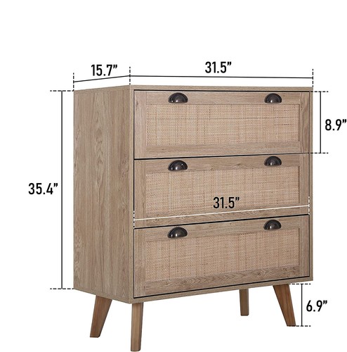 Rattan Sideboard Buffet Cabinet, Accent Storage Cabinet with 3 Drawers End Table - Picture 6 of 12