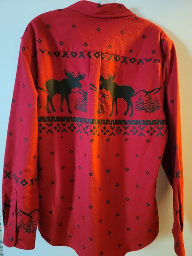 Chaps Winter Moose Theme Flannel Long Sleeve Shirt Large New - Picture 3 of 4