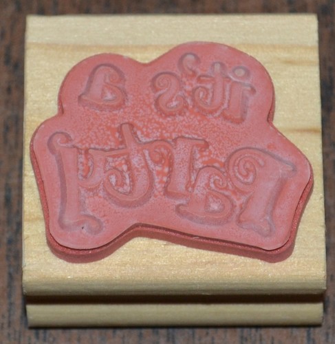 GREENBRIER INTERNATIONAL Small It's a Party Wood & Rubber Stamp 1.5" by 1.5" - Picture 2 of 2
