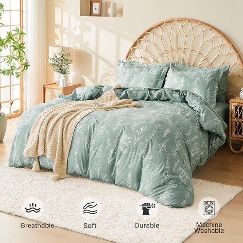 MUXHOMO Full Comforter Set, Sage Green Elegant Floral Print Bed in a Bag 7 Piece